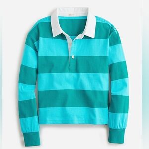 Crewcuts girls striped rugby long sleeves tshirt, small/ 6-7, blue/ green